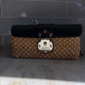 Michael Kors Black and Tan Woven Clutch